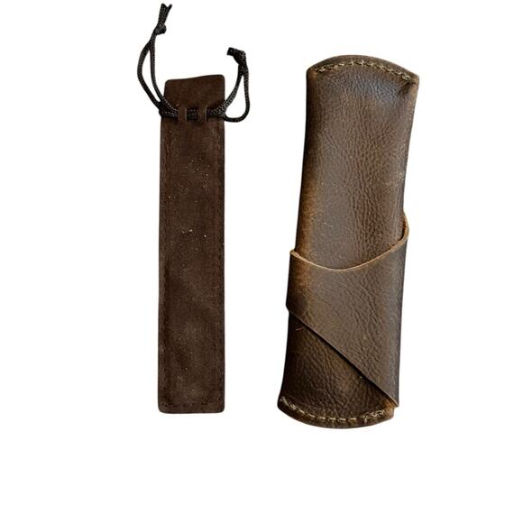 Handmade Cowhide Leather Pen Bag Pencil Pouch Case Felt Iron Feather Creative - Picture 2 of 7